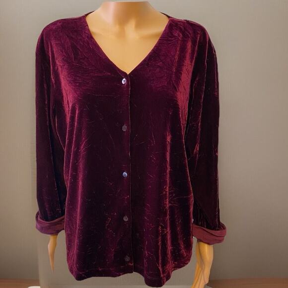 Vintage Kathie Lee Maroon Velvet Cardigan Women Size XL Button Front Vampires - Picture 1 of 9